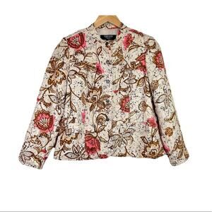 Parisian Signature blazer 10P linen blend tan floral snap front lightweight boho